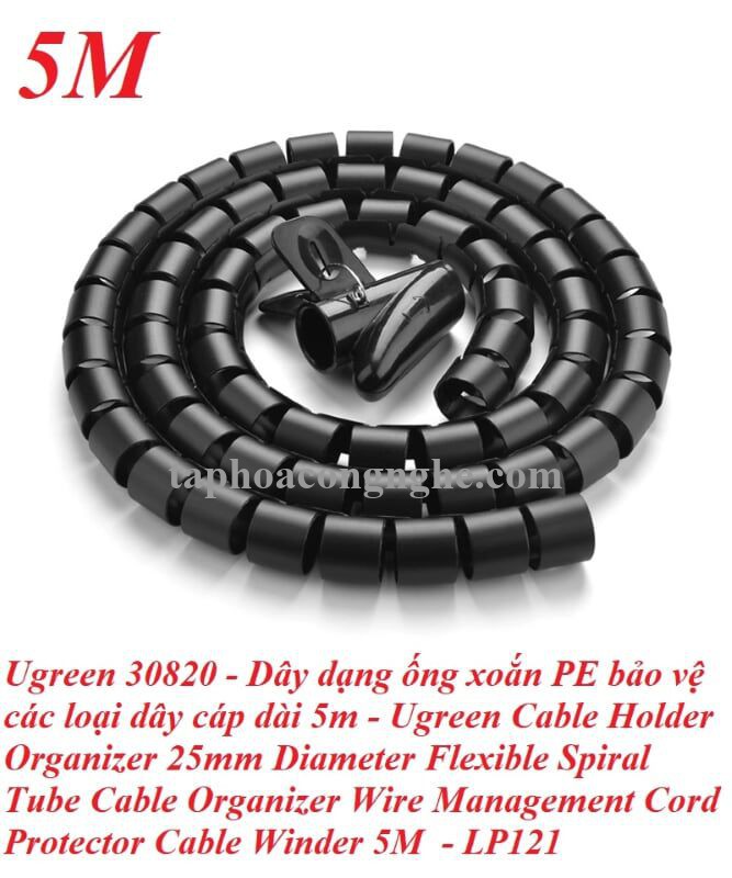 Ugreen 30820 5M màu Đen Dây ống xoắn PE bảo vệ cáp cao cấp LP121 30030820